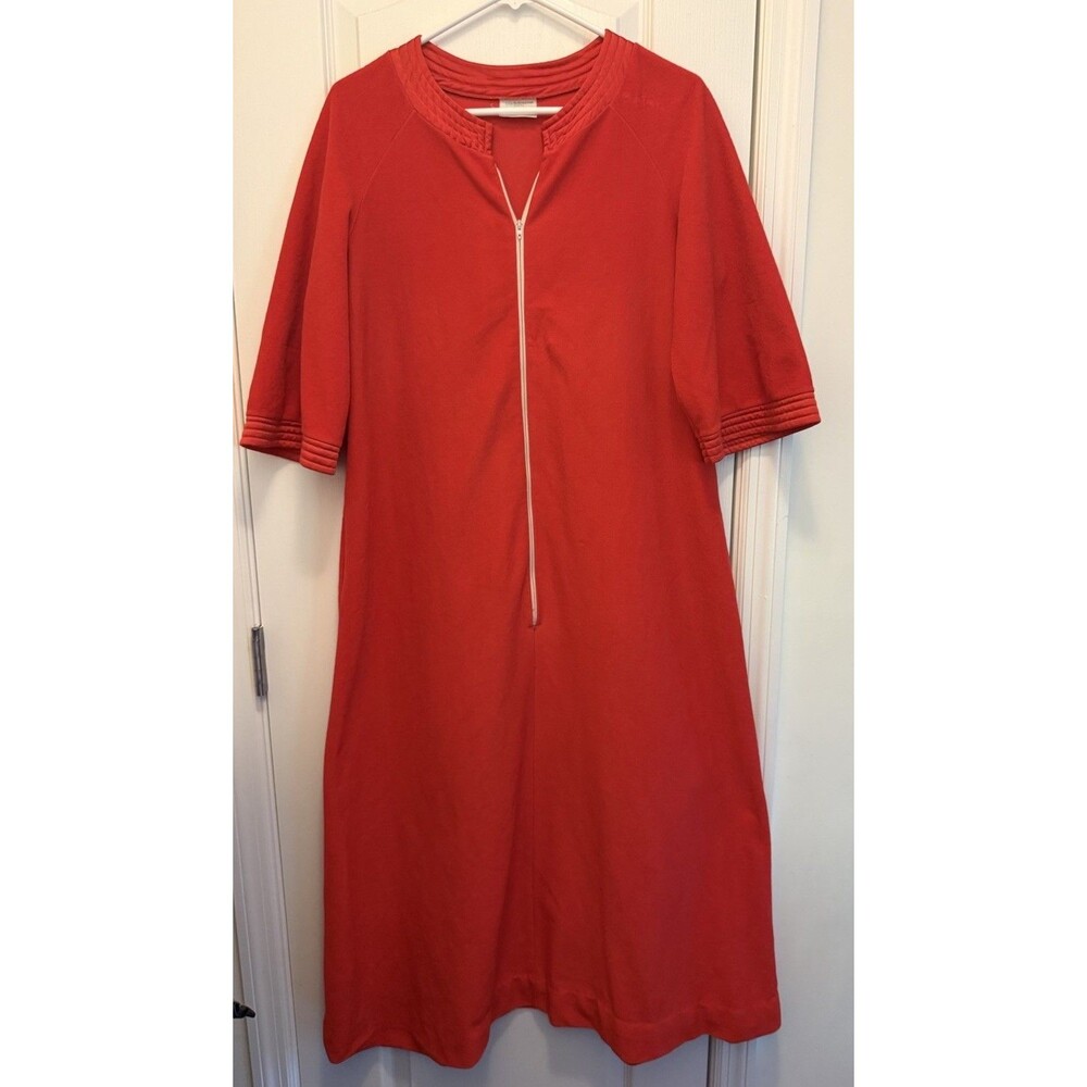 Vintage Misses Robe Housecoat Small Red Maxi Kaftan Zip Satin Trim Machine Wash